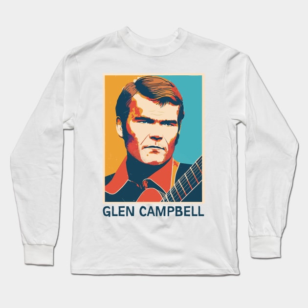 Glen Campbell •• Retro Illustration Long Sleeve T-Shirt by unknown_pleasures